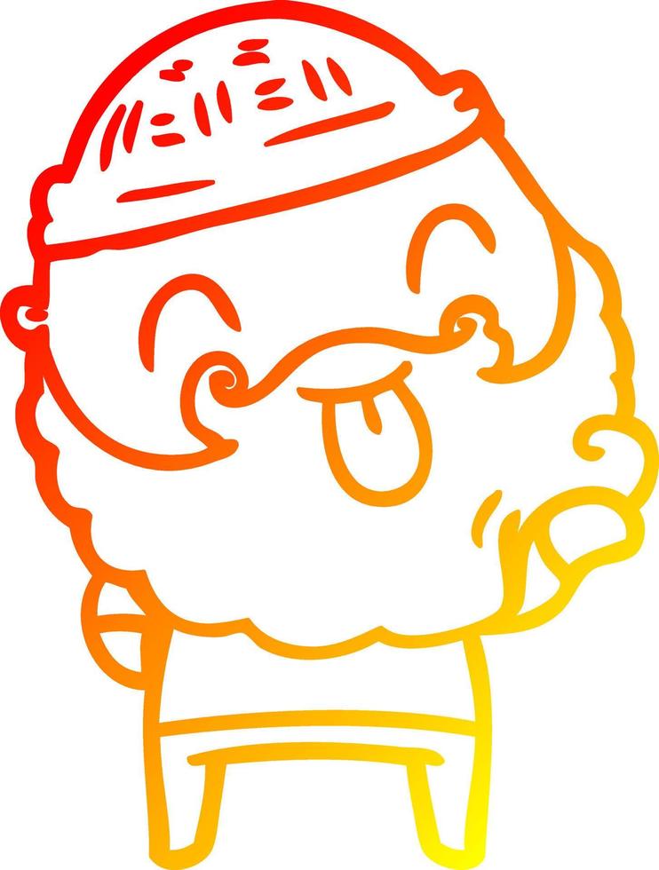 warm gradient line drawing man with beard sticking out tongue vector