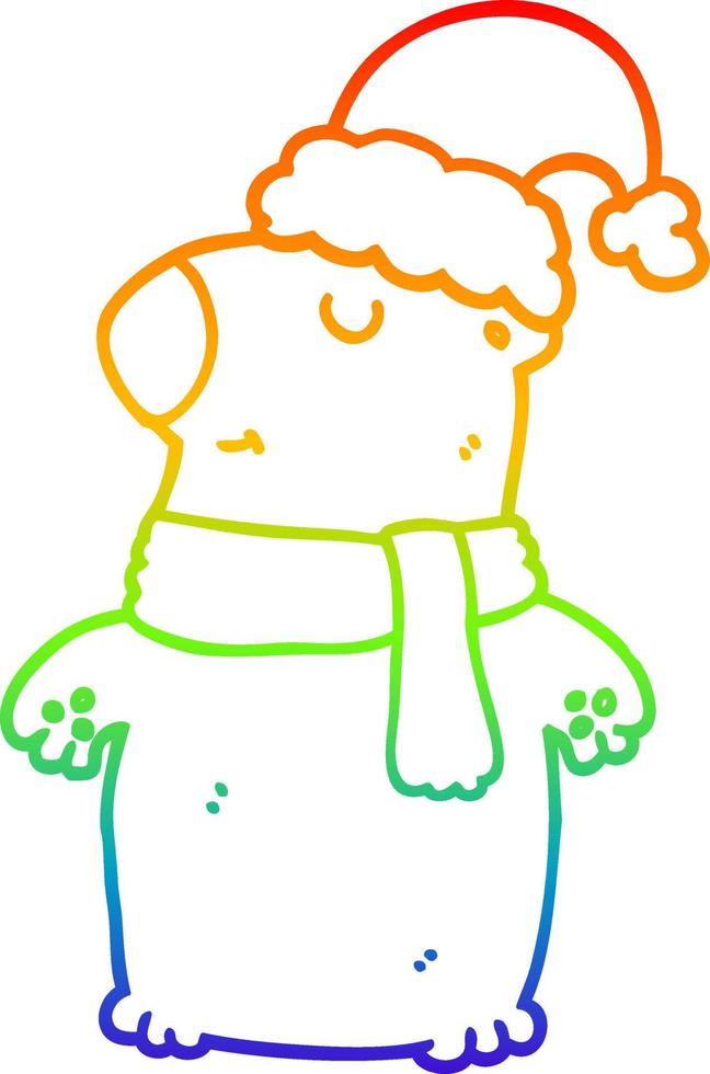 rainbow gradient line drawing cute cartoon christmas bear vector