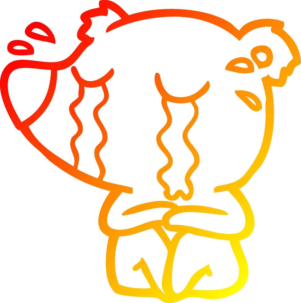 warm gradient line drawing cartoon crying bear vector
