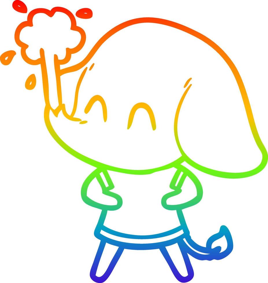 dibujo de línea de gradiente de arco iris lindo elefante de dibujos animados arrojando agua vector