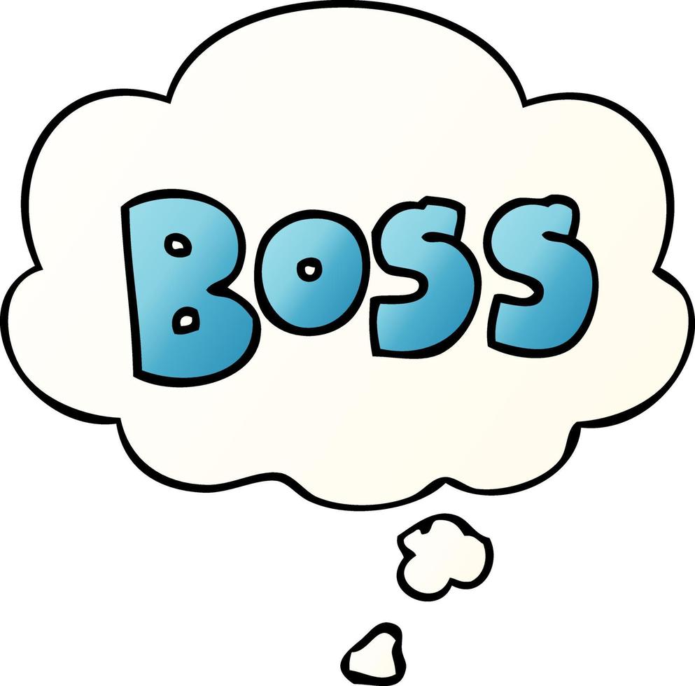 cartoon word boss and thought bubble in smooth gradient style vector