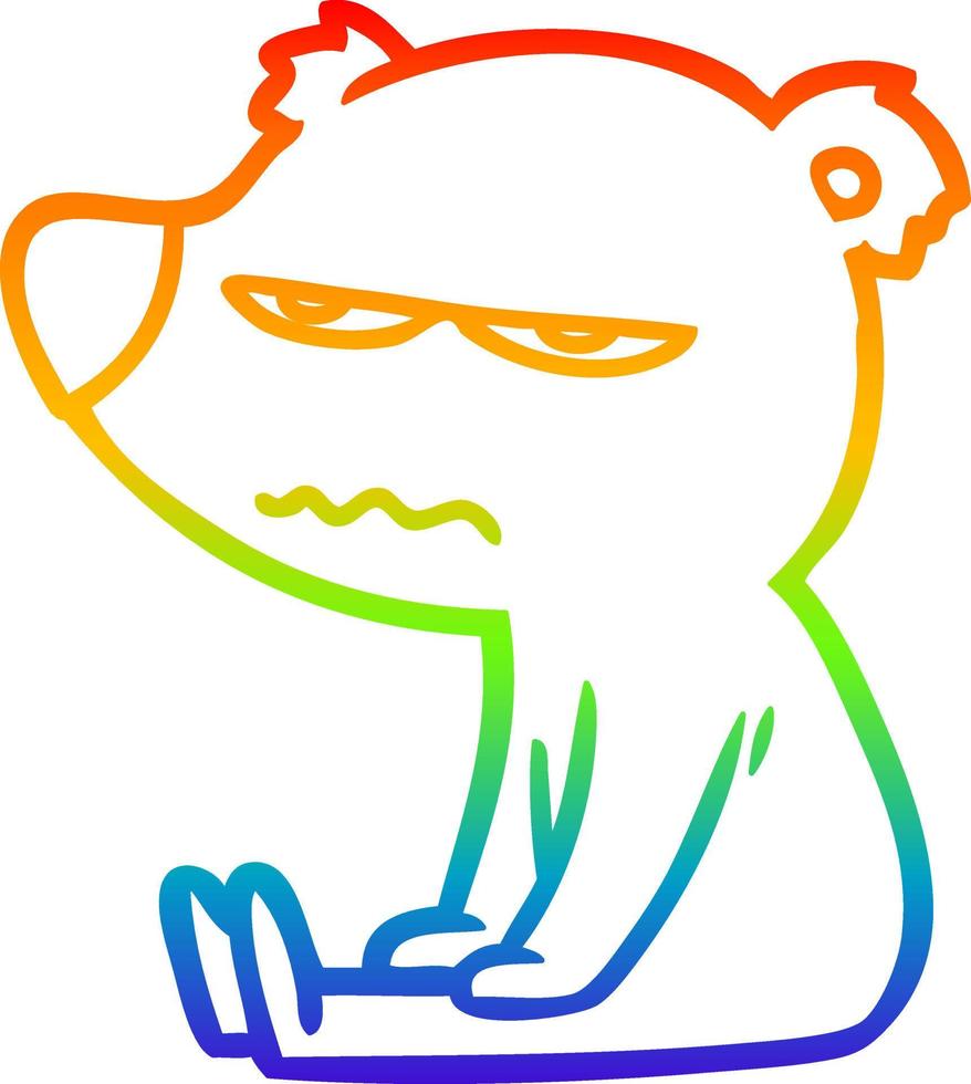 rainbow gradient line drawing angry bear cartoon sitting vector