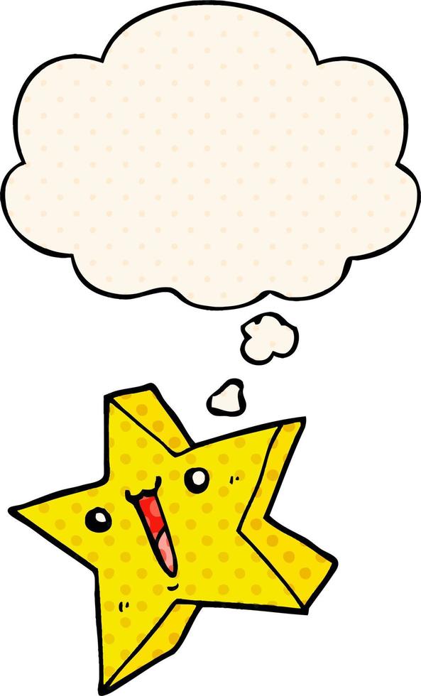 cartoon happy star and thought bubble in comic book style vector