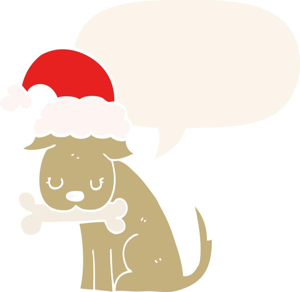 lindo perro navideño y bocadillo de diálogo en estilo retro vector