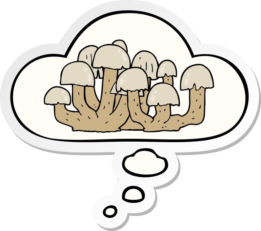 cartoon mushroom and thought bubble as a printed sticker vector