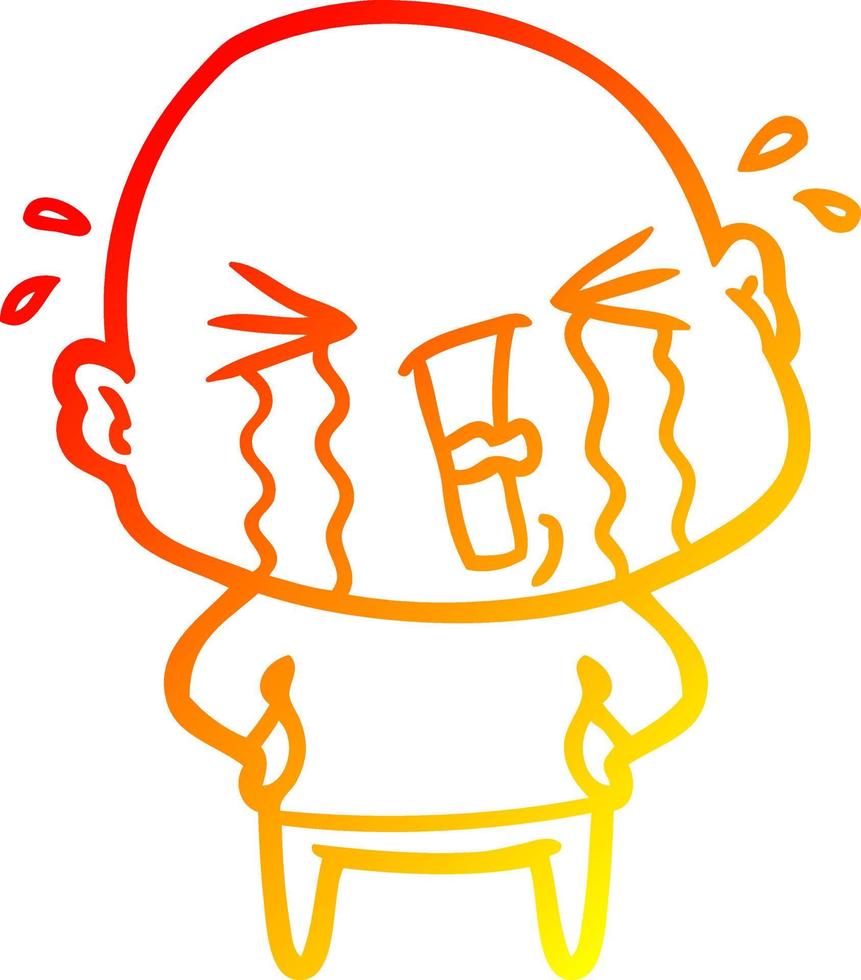 warm gradient line drawing cartoon crying bald man vector