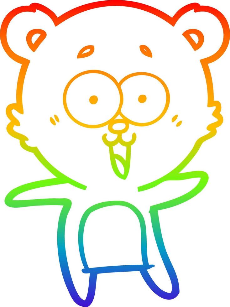 rainbow gradient line drawing laughing teddy  bear cartoon vector