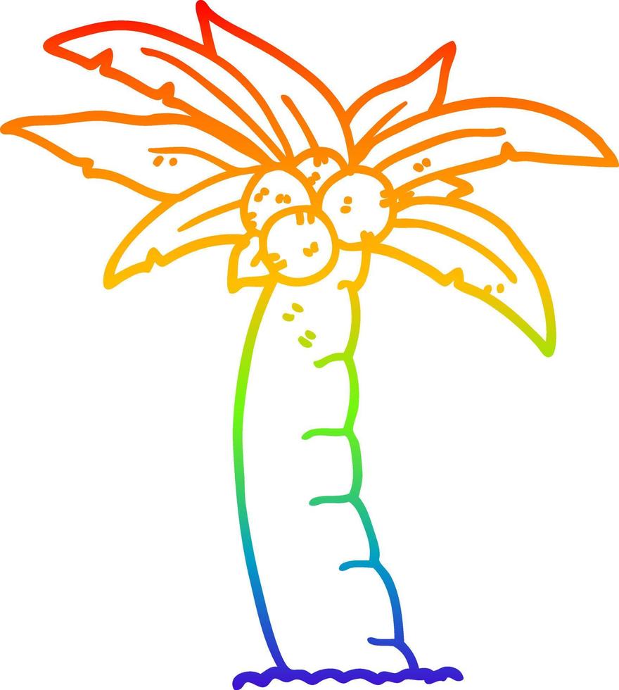 rainbow gradient line drawing cartoon palm tree vector