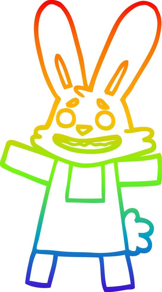 rainbow gradient line drawing cartoon smiling rabbit vector