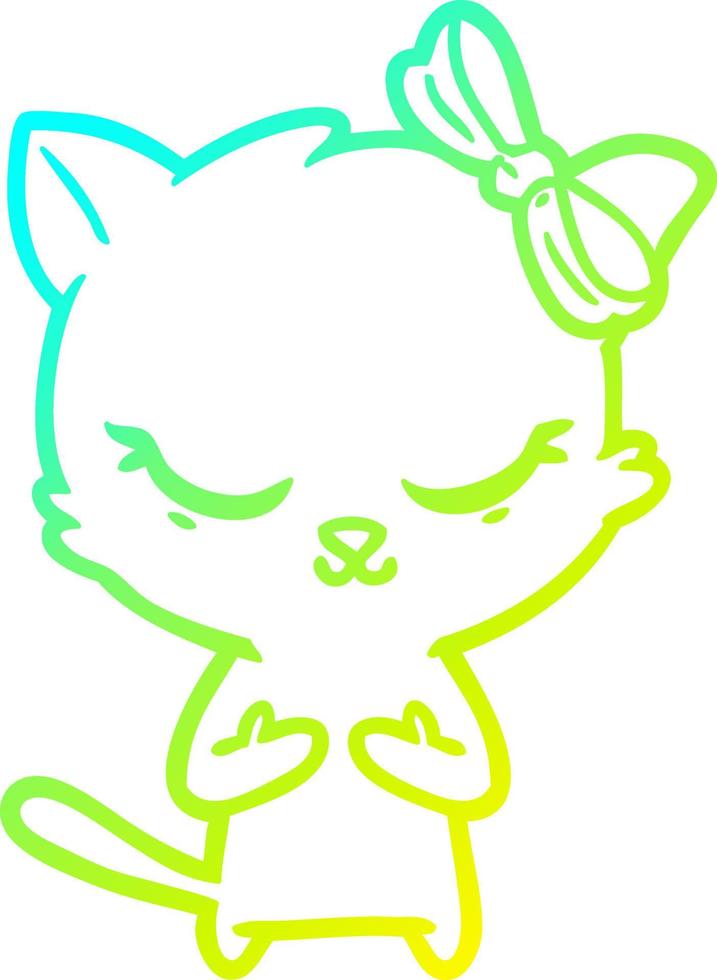 cold gradient line drawing cute cartoon cat with bow vector