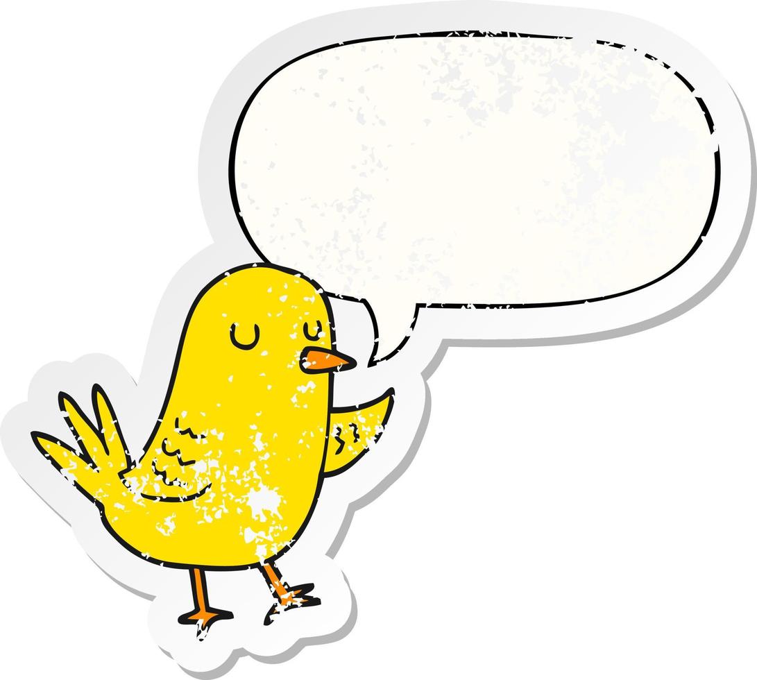 cartoon bird and speech bubble distressed sticker vector