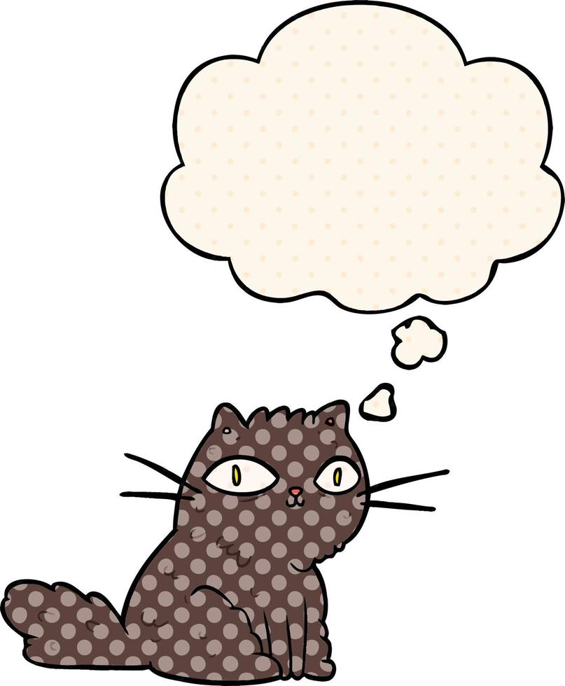 cartoon cat and thought bubble in comic book style vector