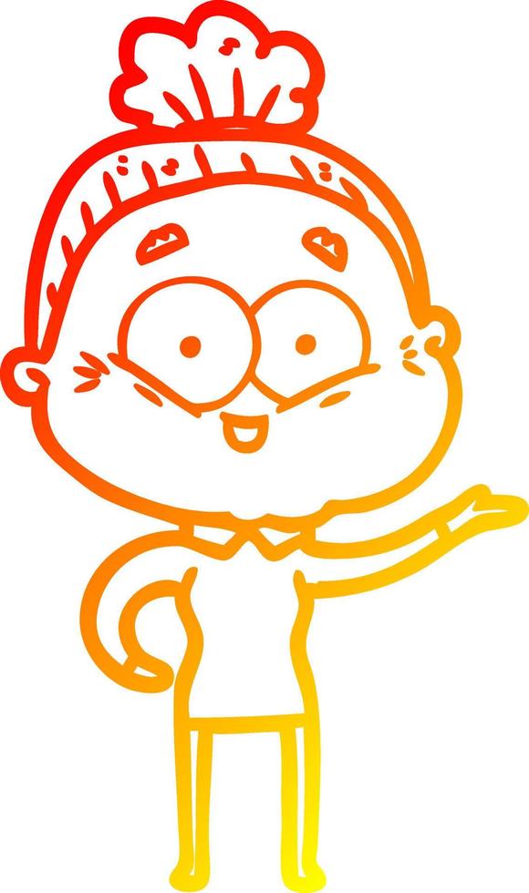 warm gradient line drawing cartoon happy old woman vector