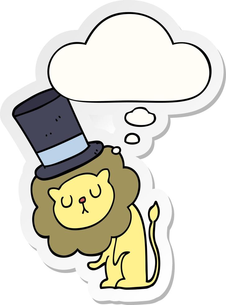 cute cartoon lion wearing top hat and thought bubble as a printed sticker vector
