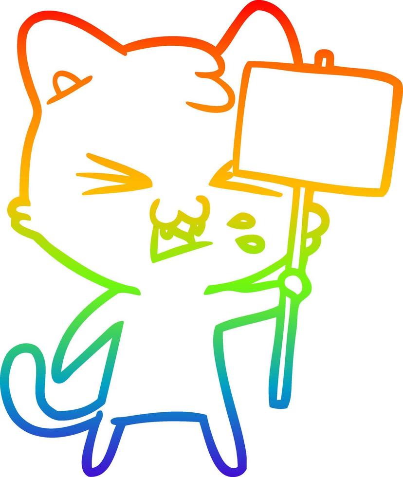 rainbow gradient line drawing cartoon cat hissing vector
