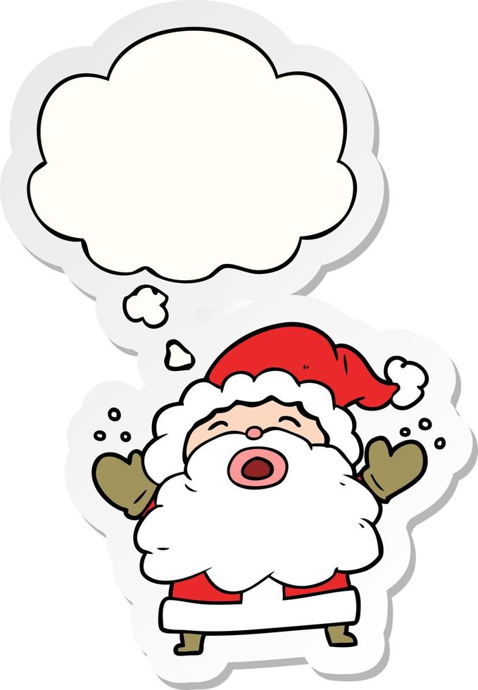cartoon santa claus shouting and thought bubble as a printed sticker vector