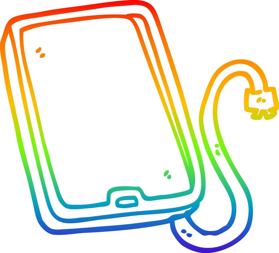 rainbow gradient line drawing cartoon computer tablet vector