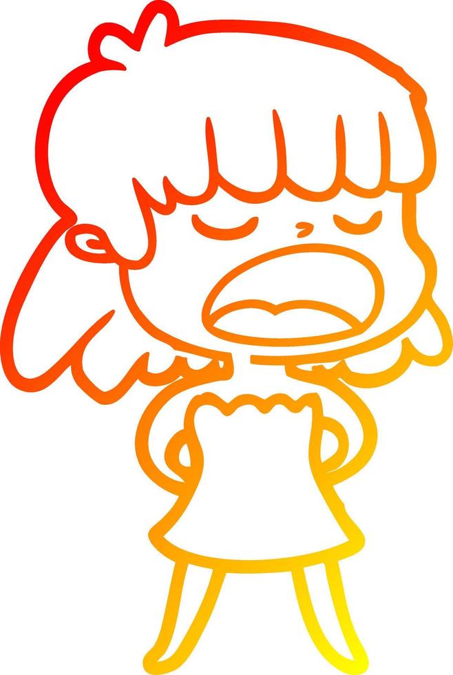 warm gradient line drawing cartoon woman talking loudly vector