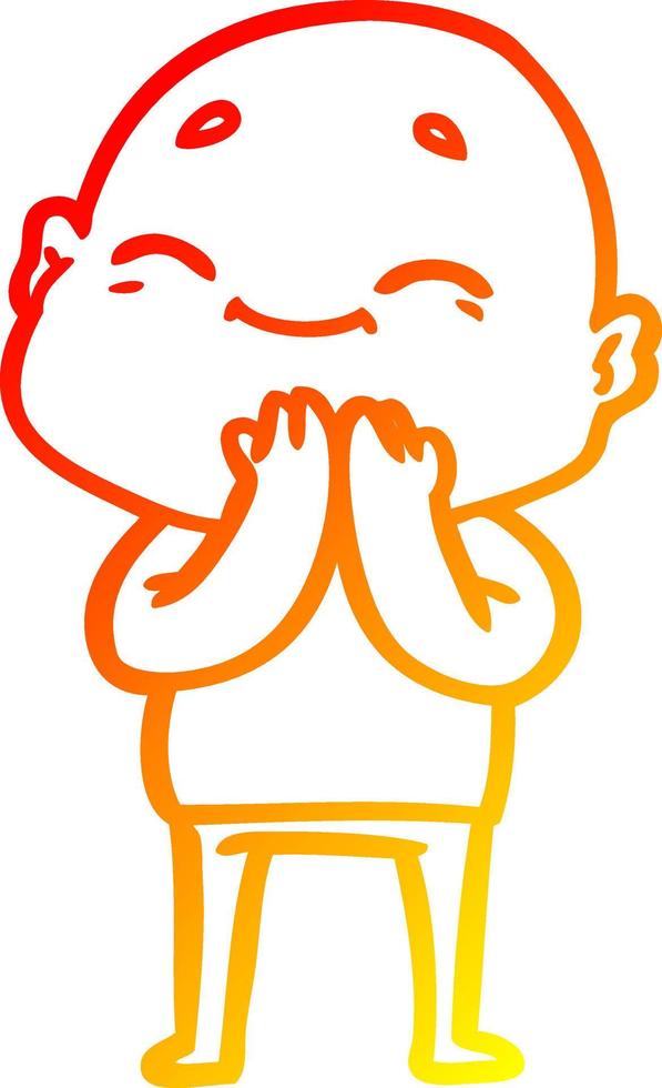 warm gradient line drawing happy cartoon bald man vector