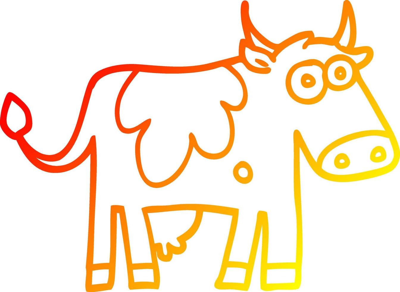 línea de gradiente cálido dibujo vaca de granja de dibujos animados vector