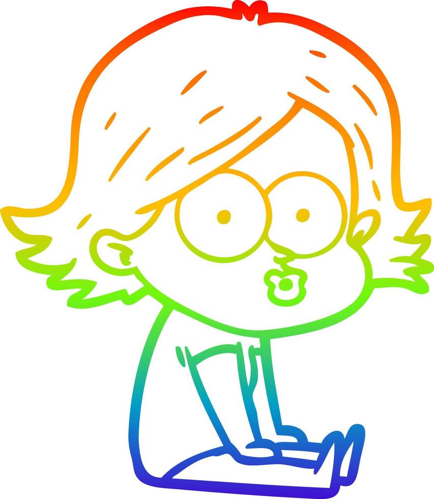 rainbow gradient line drawing cartoon girl pouting 10614548 Vector Art ...