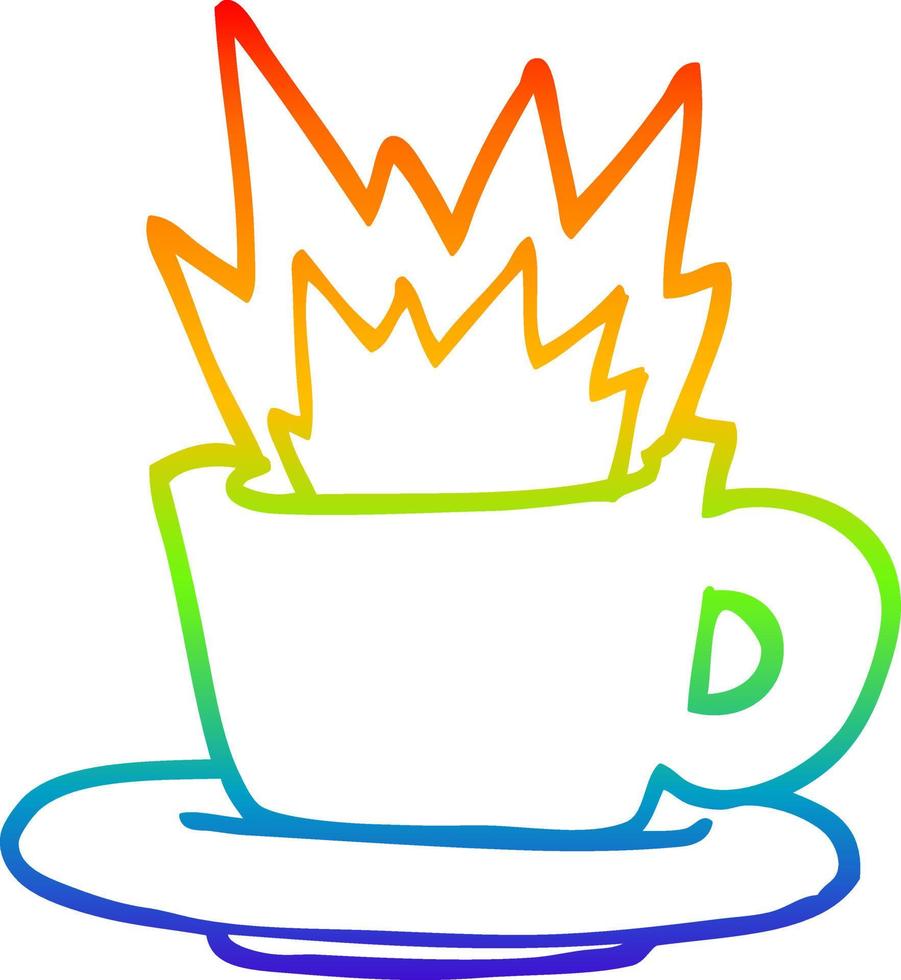 rainbow gradient line drawing cartoon cup of coffee vector