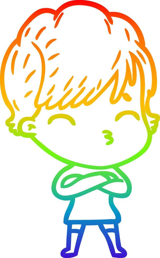 rainbow gradient line drawing cartoon woman thinking vector