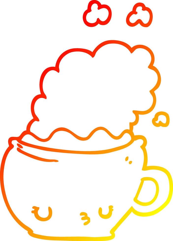 warm gradient line drawing cute cartoon coffee cup vector