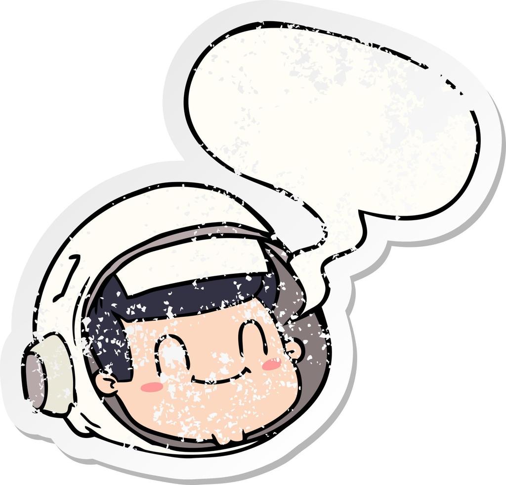 cartoon astronaut face and speech bubble distressed sticker vector