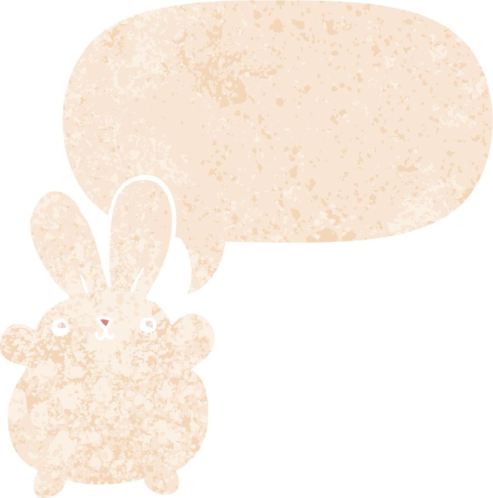 cute cartoon rabbit and speech bubble in retro textured style vector