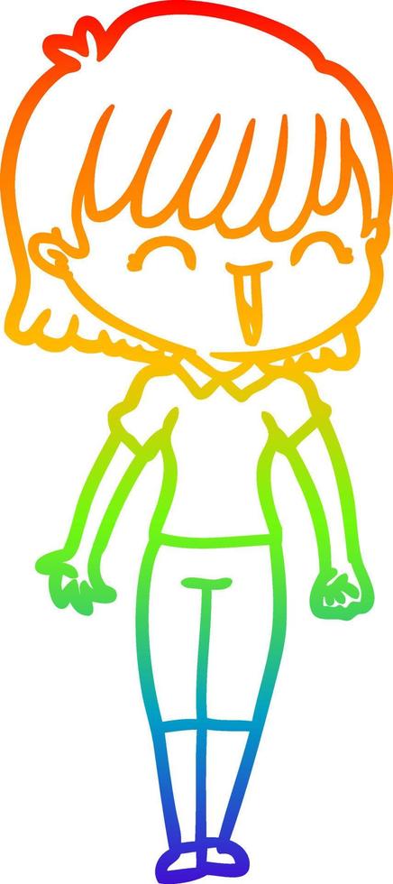 rainbow gradient line drawing cartoon woman vector