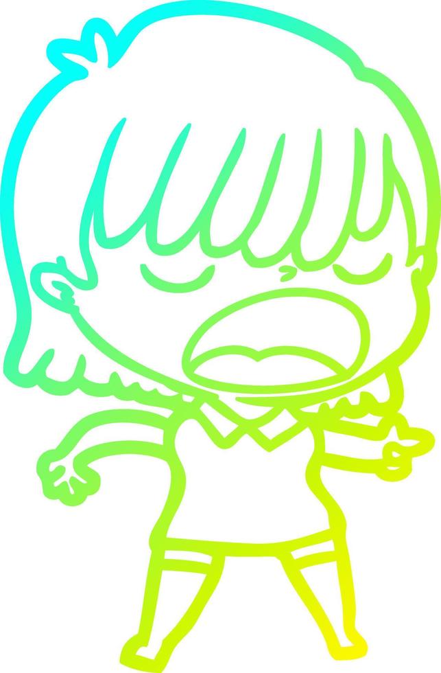 cold gradient line drawing cartoon woman talking loudly vector
