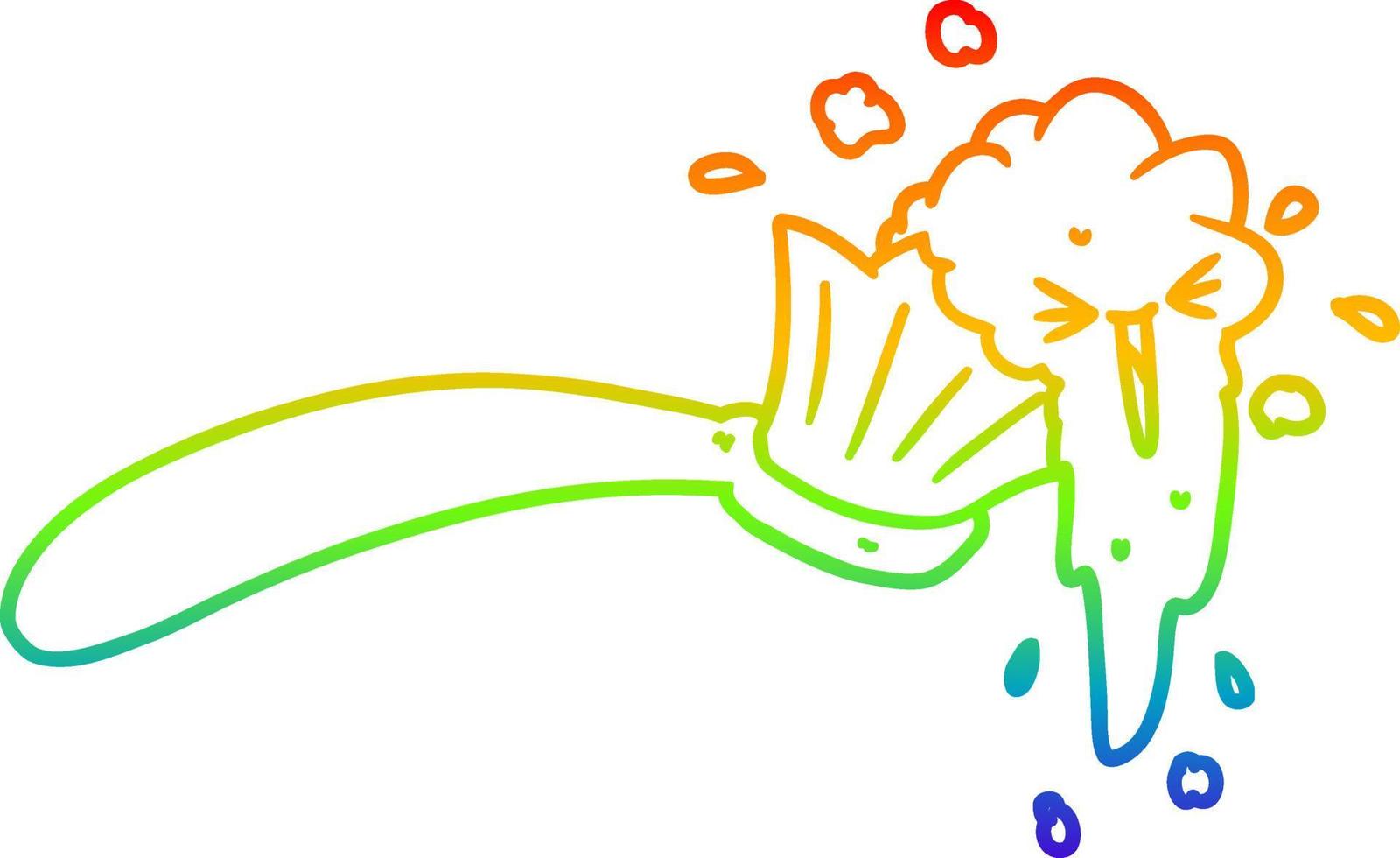 rainbow gradient line drawing cartoon toothbrush and toothpaste vector