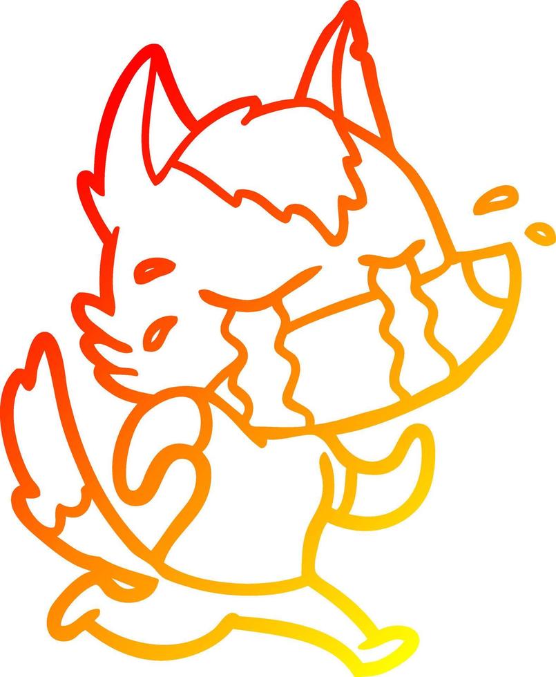 warm gradient line drawing cartoon crying wolf running away vector