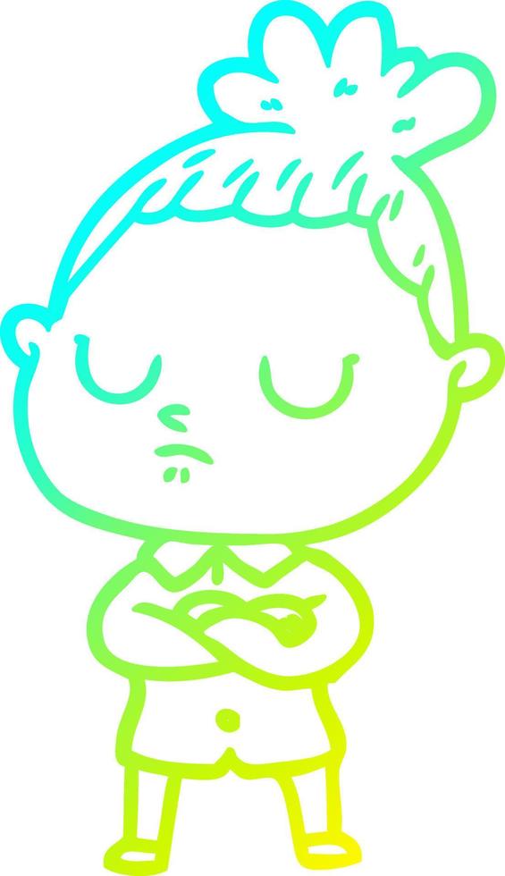 cold gradient line drawing cartoon calm woman vector