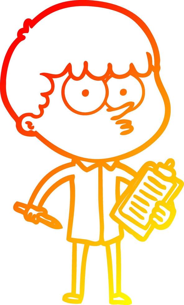 warm gradient line drawing cartoon curious boy taking notes vector