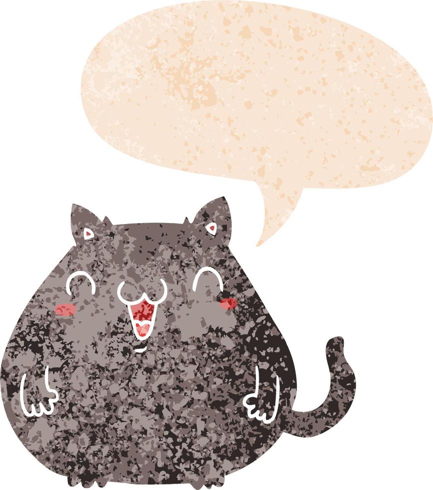 cartoon cat and speech bubble in retro textured style vector