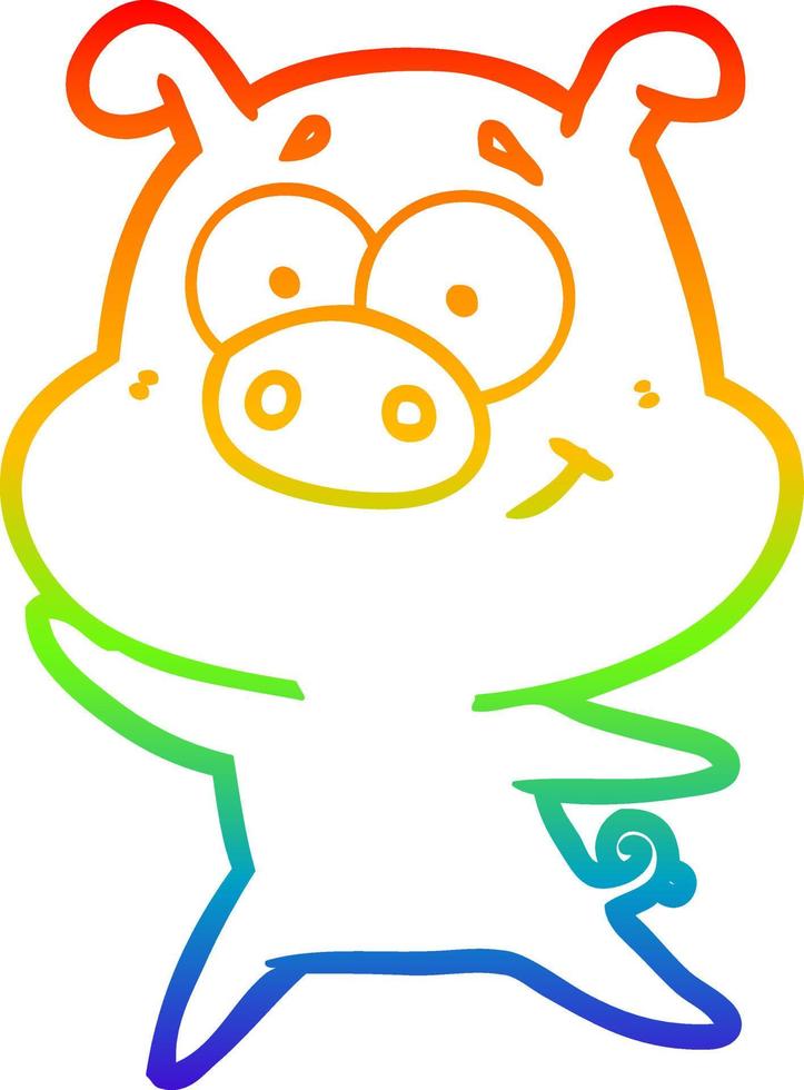 rainbow gradient line drawing happy cartoon pig vector