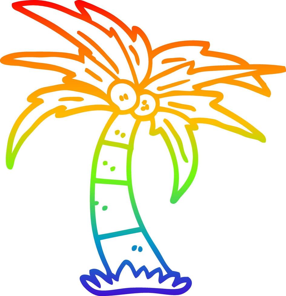 dibujo de línea de gradiente de arco iris palmera de dibujos animados vector