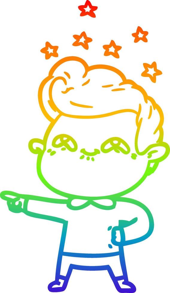rainbow gradient line drawing cartoon excited man vector