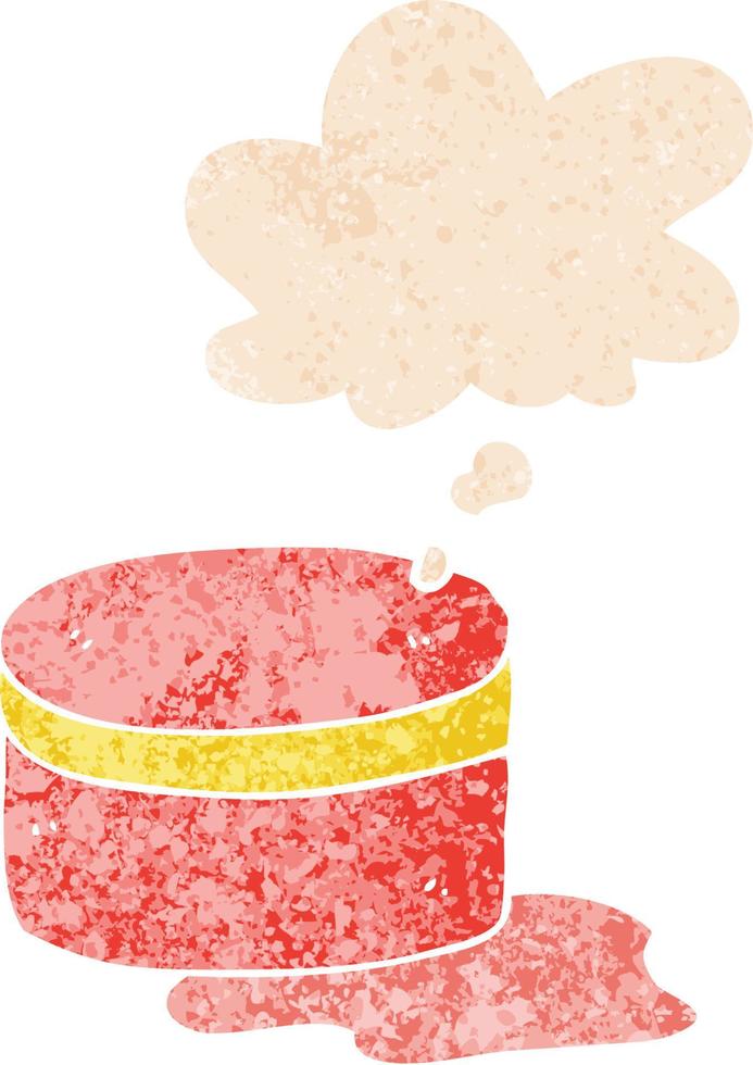 cartoon beauty lotion tub and thought bubble in retro textured style vector