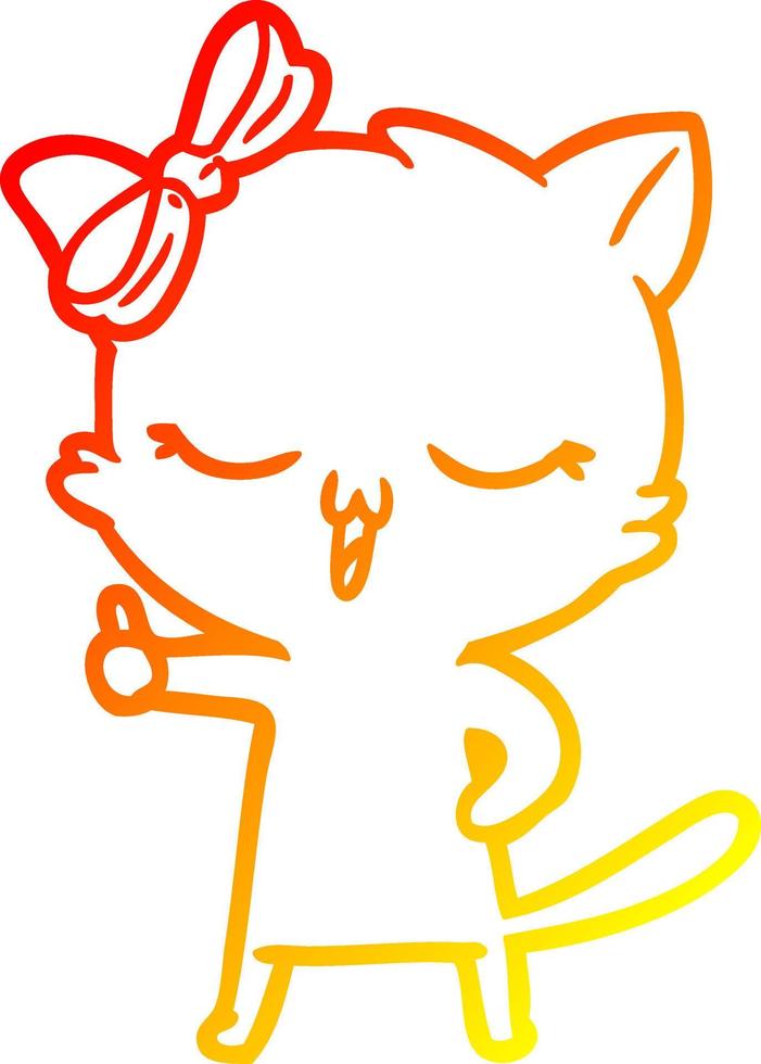 warm gradient line drawing cartoon cat with bow on head vector