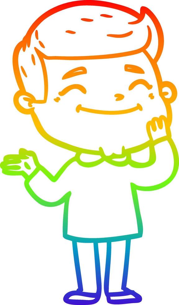 rainbow gradient line drawing happy cartoon man vector