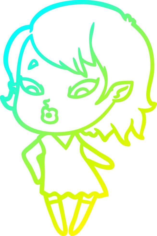 cold gradient line drawing cute cartoon vampire girl vector
