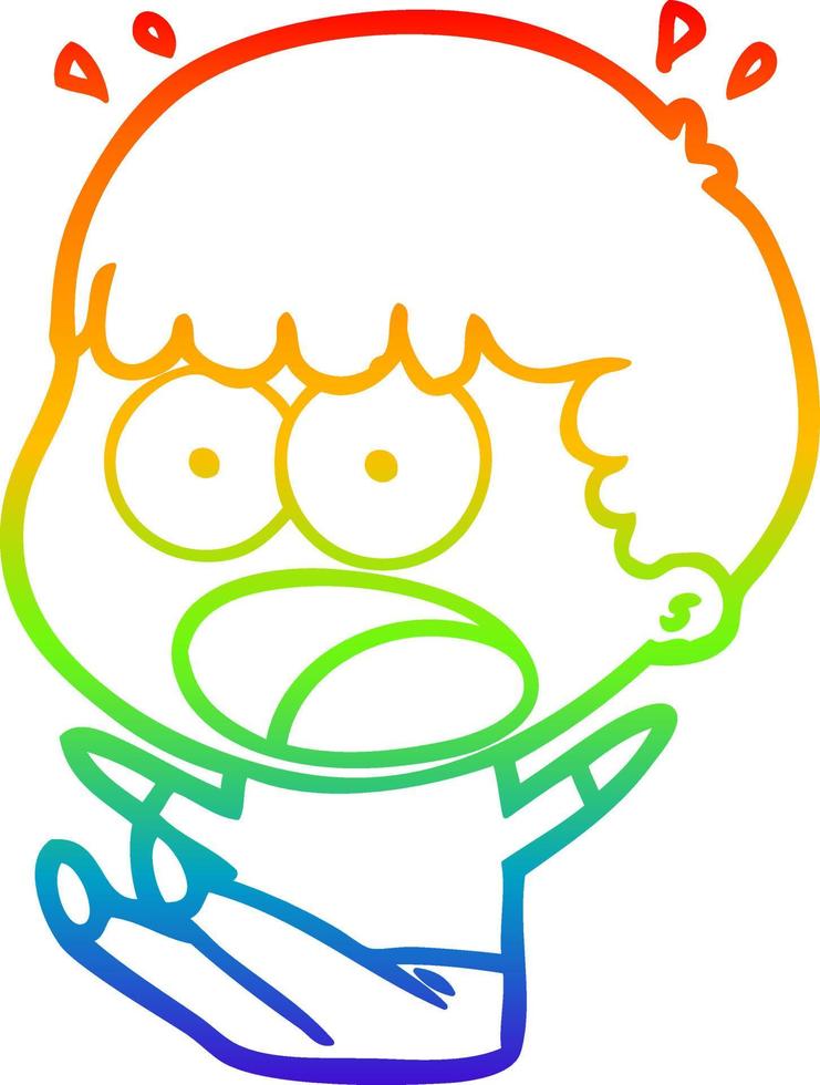 rainbow gradient line drawing cartoon shocked man vector