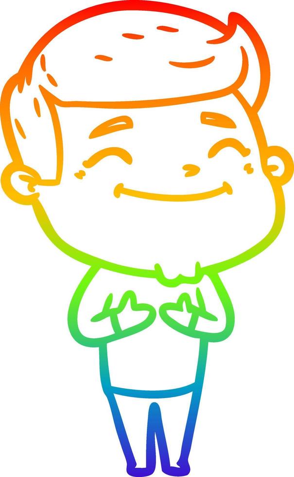 rainbow gradient line drawing happy cartoon man vector