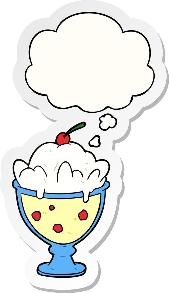 cartoon dessert and thought bubble as a printed sticker vector