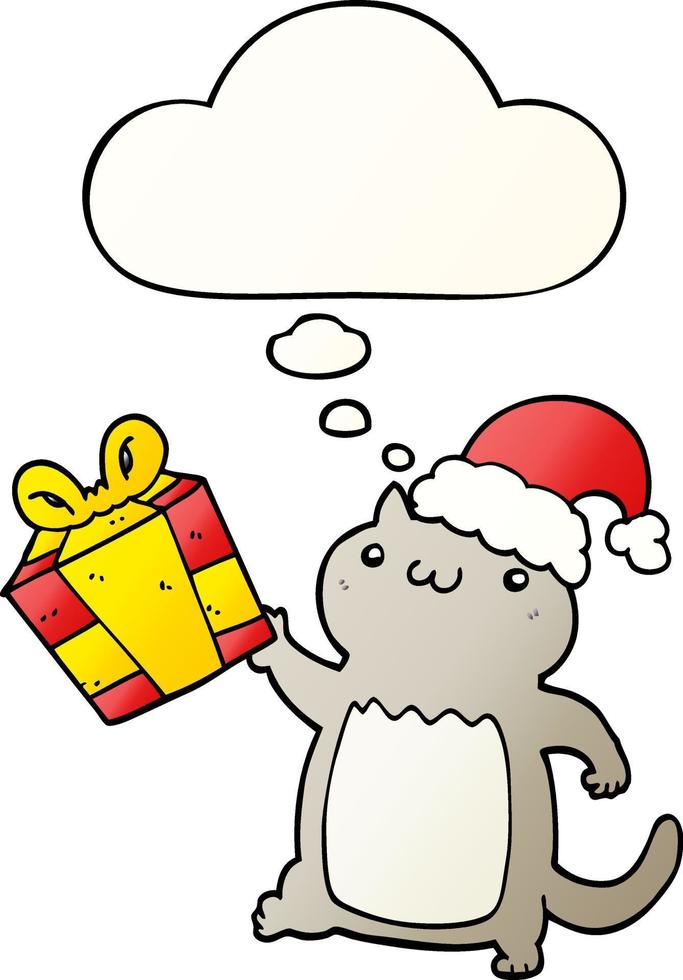 cute cartoon christmas cat and thought bubble in smooth gradient style vector