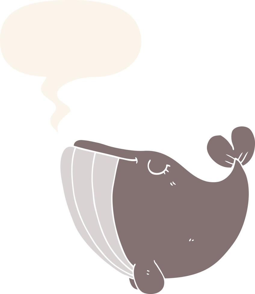 cartoon whale and speech bubble in retro style vector