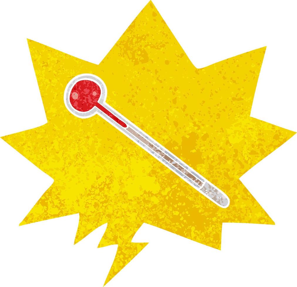 cartoon thermometer and speech bubble in retro textured style vector